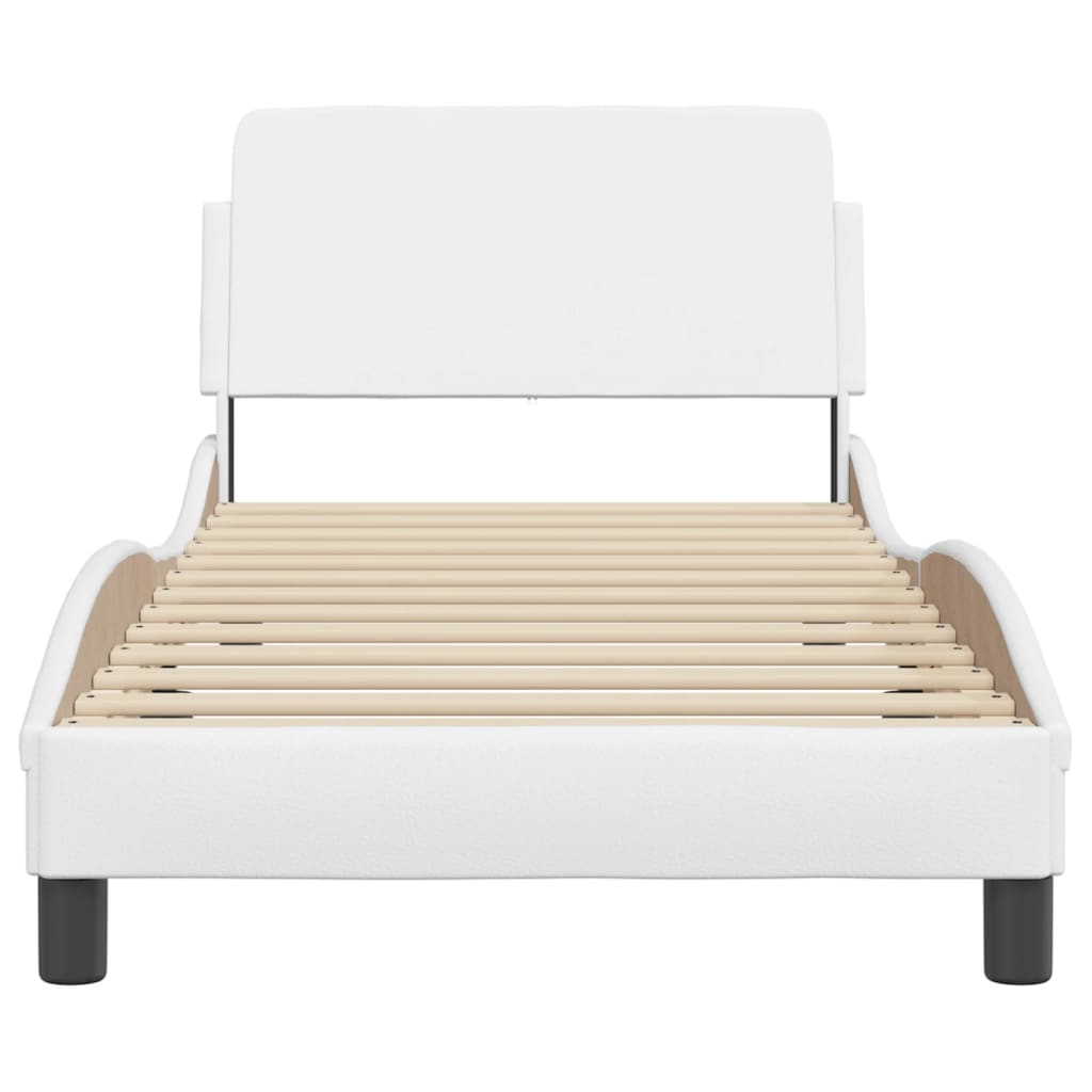 vidaXL Cadru de pat cu tăblie, alb, 90x190 cm, piele ecologică vidaXL Cadru de pat cu tăblie, alb, 90x190 cm, piele ecologică