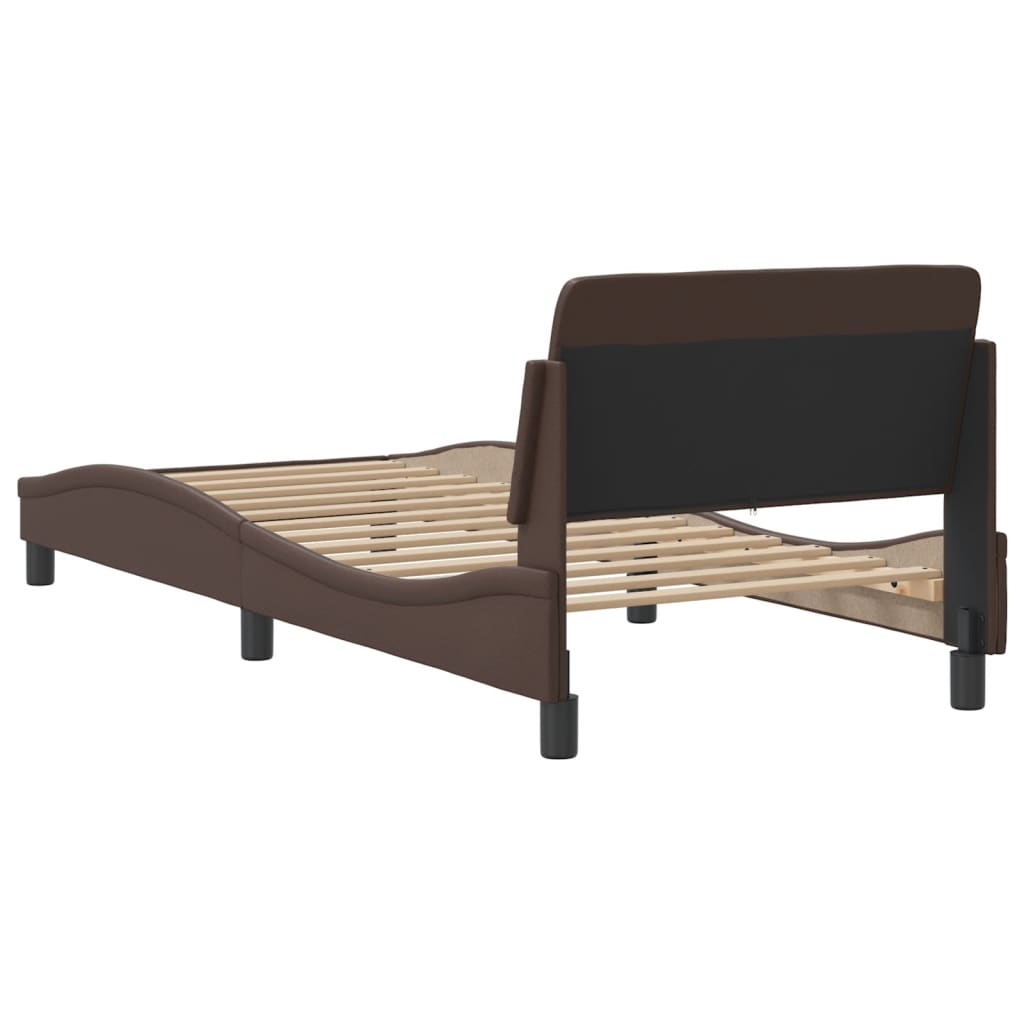 vidaXL Cadru de pat cu tăblie, maro, 90x190 cm, piele ecologică
