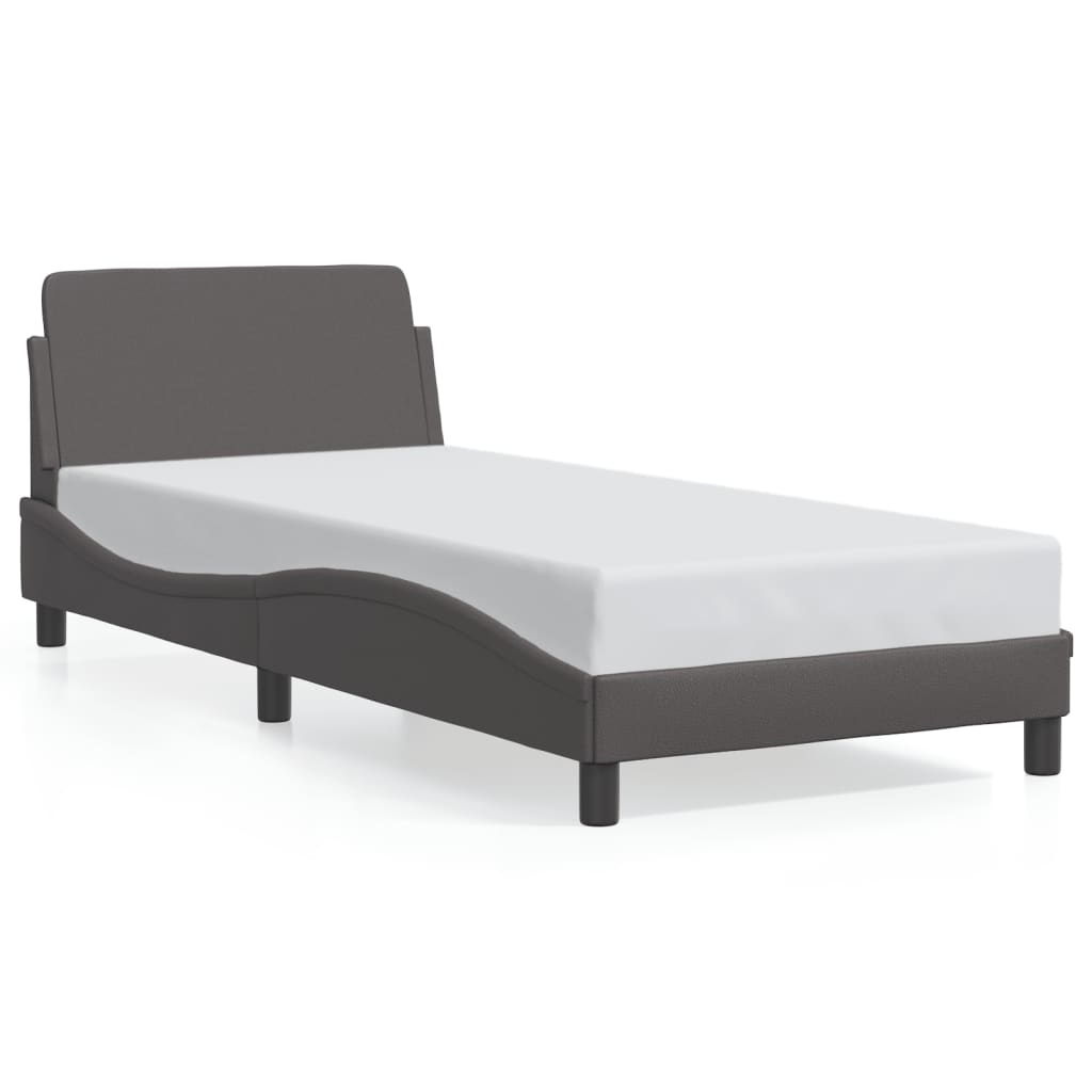 vidaXL Cadru de pat cu tăblie, gri, 90x190 cm, piele ecologică vidaXL Cadru de pat cu tăblie, gri, 90x190 cm, piele ecologică
