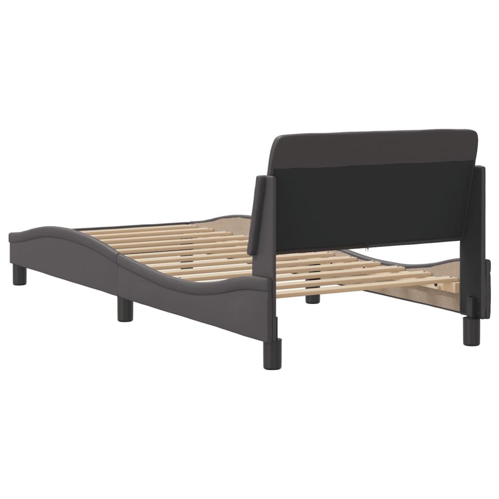 vidaXL Cadru de pat cu tăblie, gri, 90x190 cm, piele ecologică vidaXL Cadru de pat cu tăblie, gri, 90x190 cm, piele ecologică