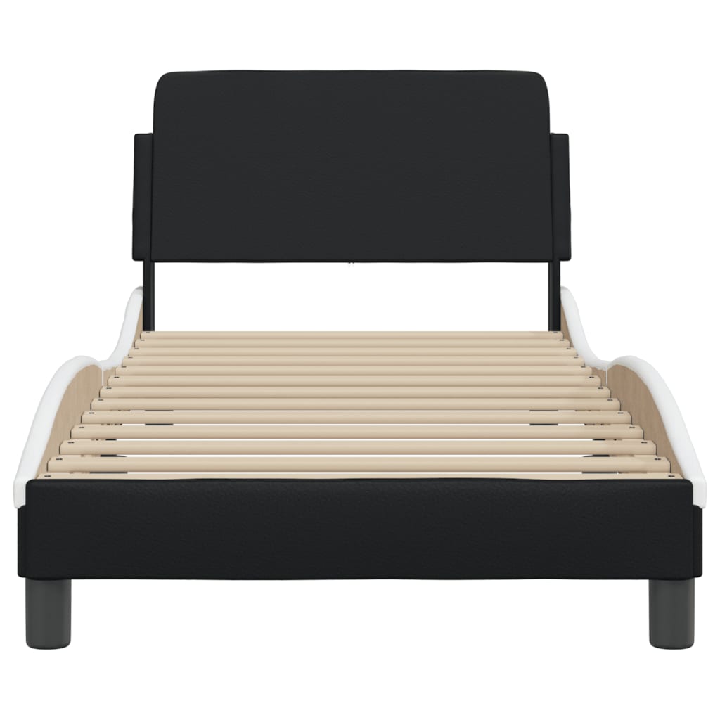 vidaXL Cadru de pat cu tăblie negru și alb 90x190 cm piele artificială