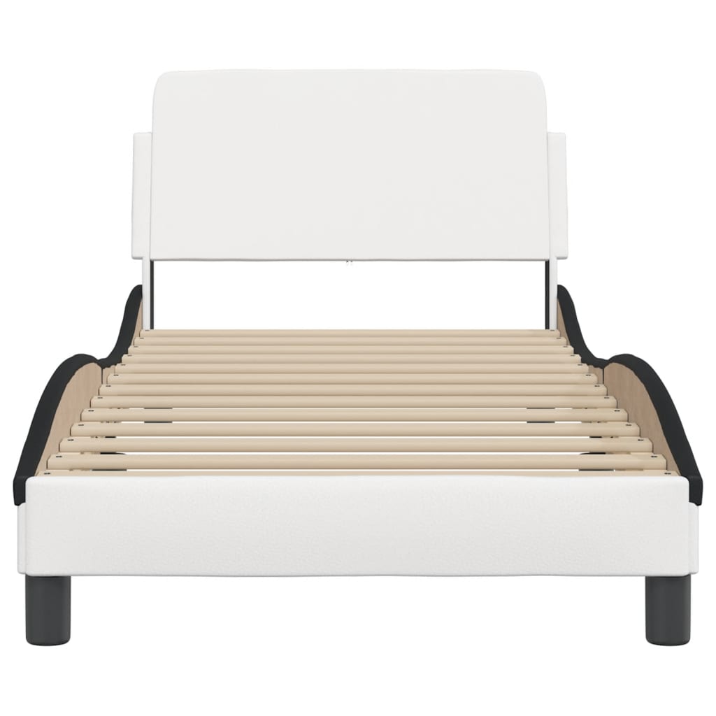 vidaXL Cadru de pat cu tăblie alb și negru 90x190 cm piele artificială
