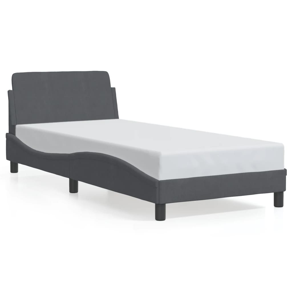 vidaXL Cadru de pat fără saltea, gri închis, 90x200 cm, catifea vidaXL Cadru de pat fără saltea, gri închis, 90x200 cm, catifea
