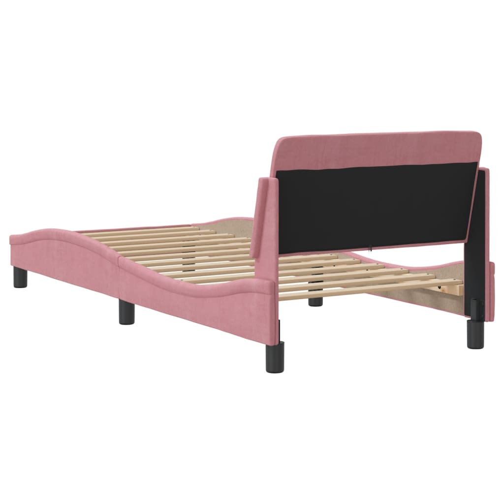vidaXL Cadru de pat cu tăblie fără saltea, roz, 90x200 cm, catifea vidaXL Cadru de pat cu tăblie fără saltea, roz, 90x200 cm, catifea
