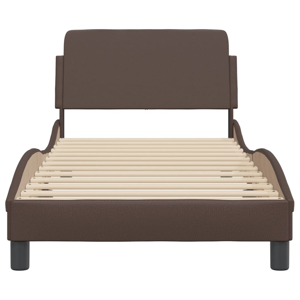vidaXL Cadru de pat cu tăblie, maro, 90x200 cm, piele ecologică vidaXL Cadru de pat cu tăblie, maro, 90x200 cm, piele ecologică