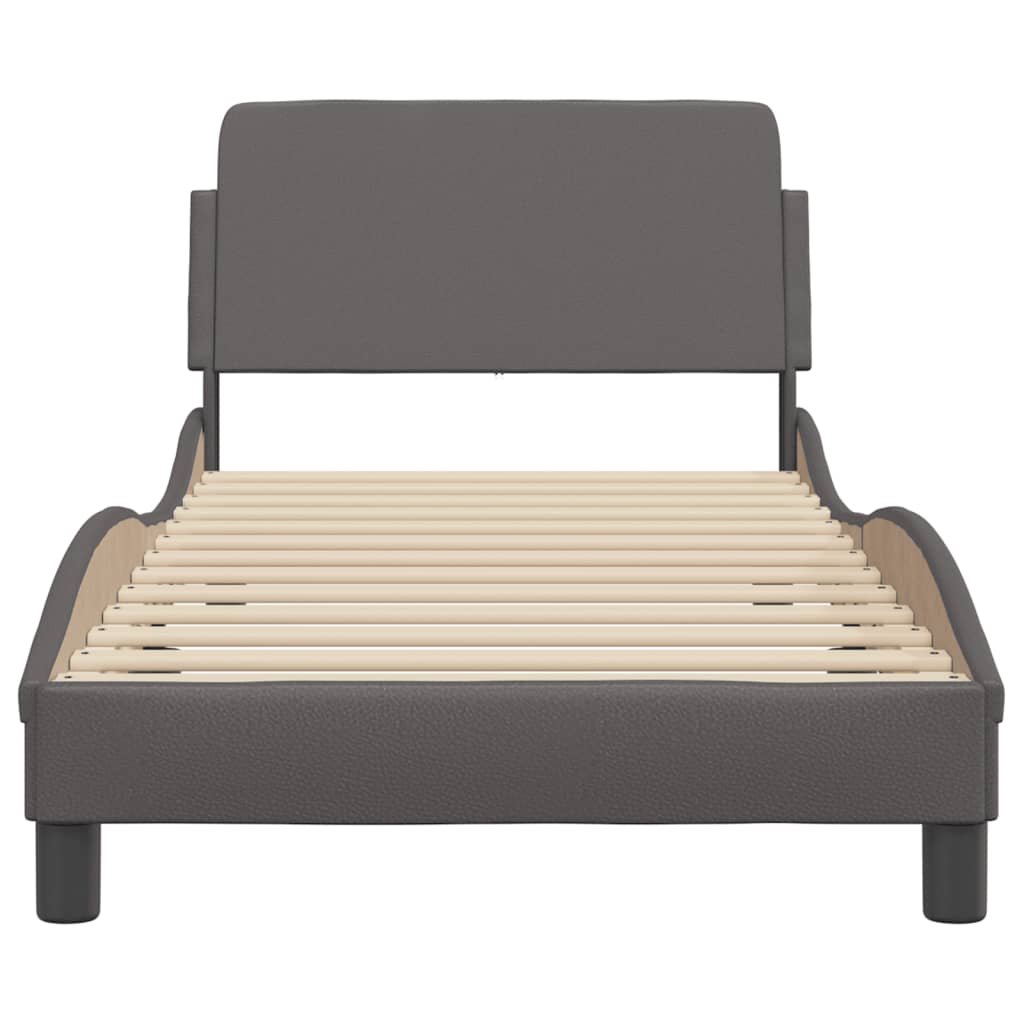 vidaXL Cadru de pat cu tăblie, gri, 90x200 cm, piele ecologică vidaXL Cadru de pat cu tăblie, gri, 90x200 cm, piele ecologică