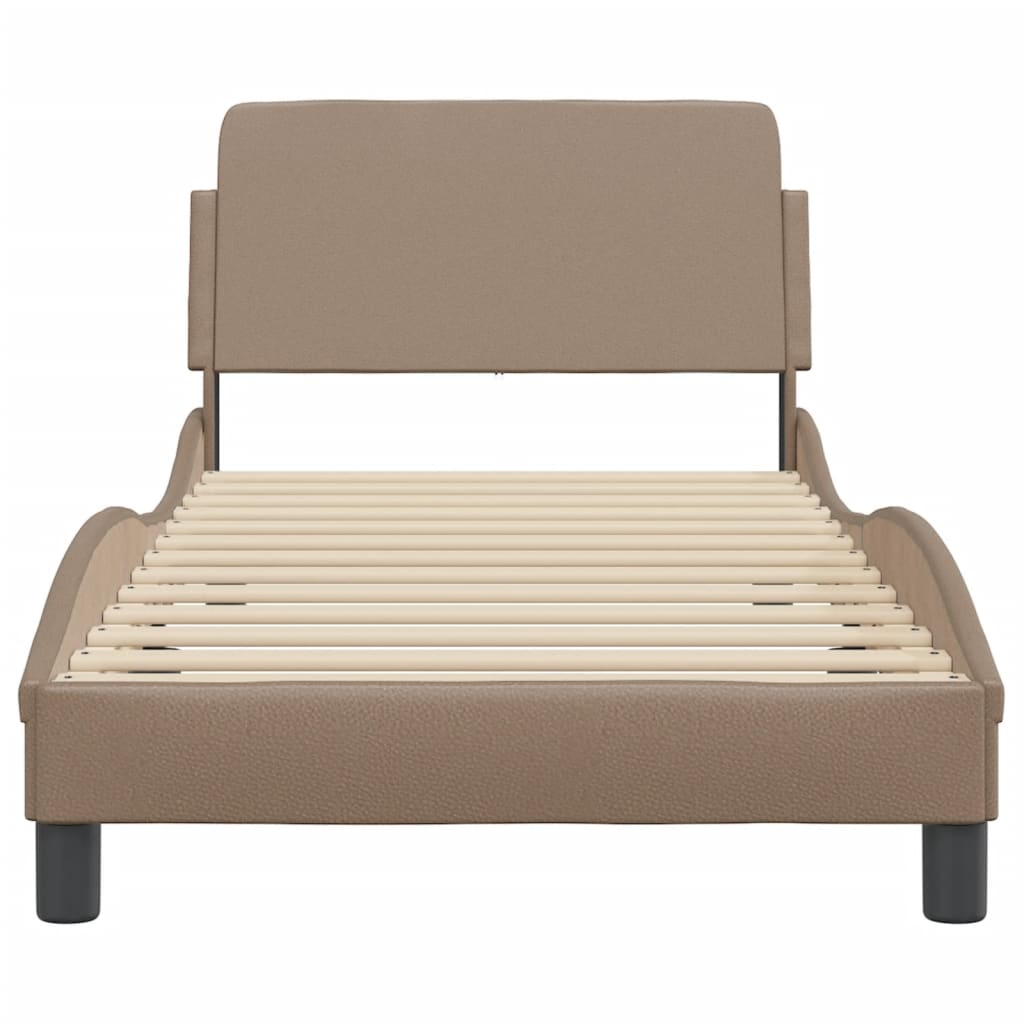 vidaXL Cadru de pat cu tăblie, cappuccino, 90x200 cm, piele ecologică vidaXL Cadru de pat cu tăblie, cappuccino, 90x200 cm, piele ecologică