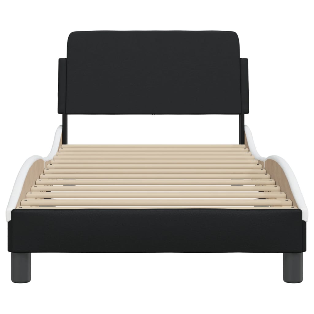 vidaXL Cadru de pat cu tăblie, negru și alb, 90x200 cm piele ecologică