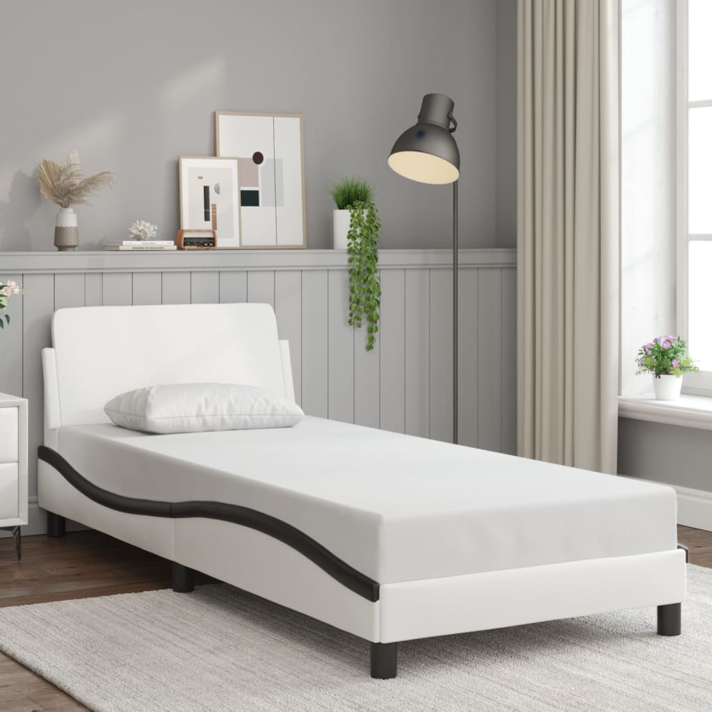 vidaXL Cadru de pat cu tăblie, alb și negru, 90x200 cm piele ecologică vidaXL Cadru de pat cu tăblie, alb și negru, 90x200 cm piele ecologică