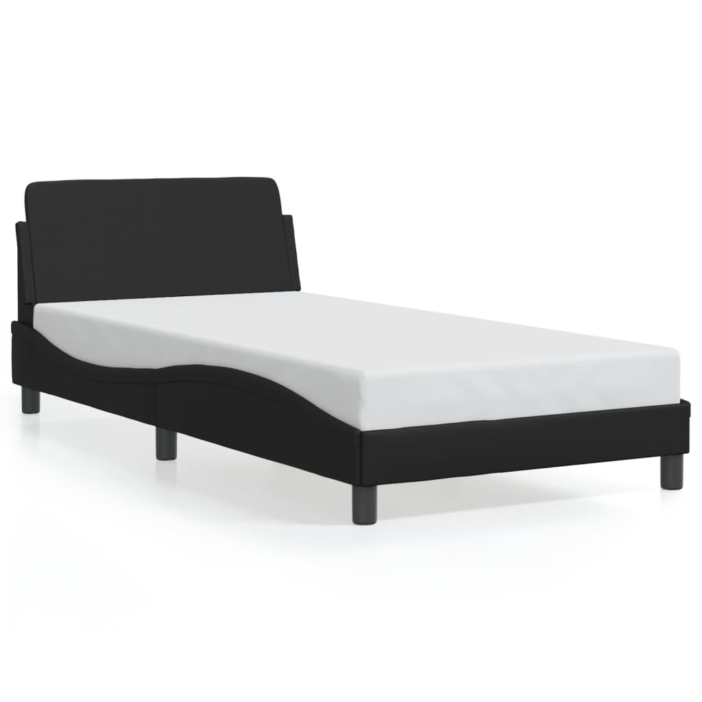 vidaXL Cadru de pat cu tăblie, negru, 100x200 cm, piele ecologică vidaXL Cadru de pat cu tăblie, negru, 100x200 cm, piele ecologică