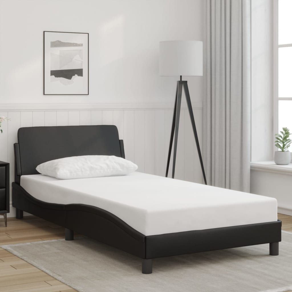 vidaXL Cadru de pat cu tăblie, negru, 100x200 cm, piele ecologică vidaXL Cadru de pat cu tăblie, negru, 100x200 cm, piele ecologică