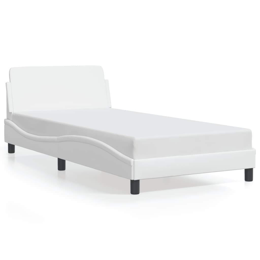 vidaXL Cadru de pat cu tăblie, alb, 100x200 cm, piele ecologică vidaXL Cadru de pat cu tăblie, alb, 100x200 cm, piele ecologică