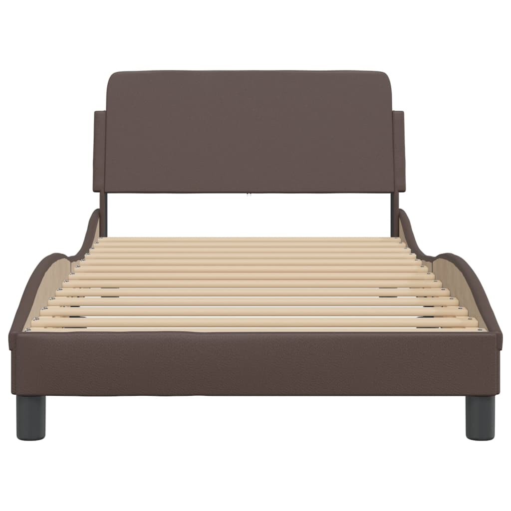 vidaXL Cadru de pat cu tăblie, maro, 100x200 cm, piele ecologică vidaXL Cadru de pat cu tăblie, maro, 100x200 cm, piele ecologică