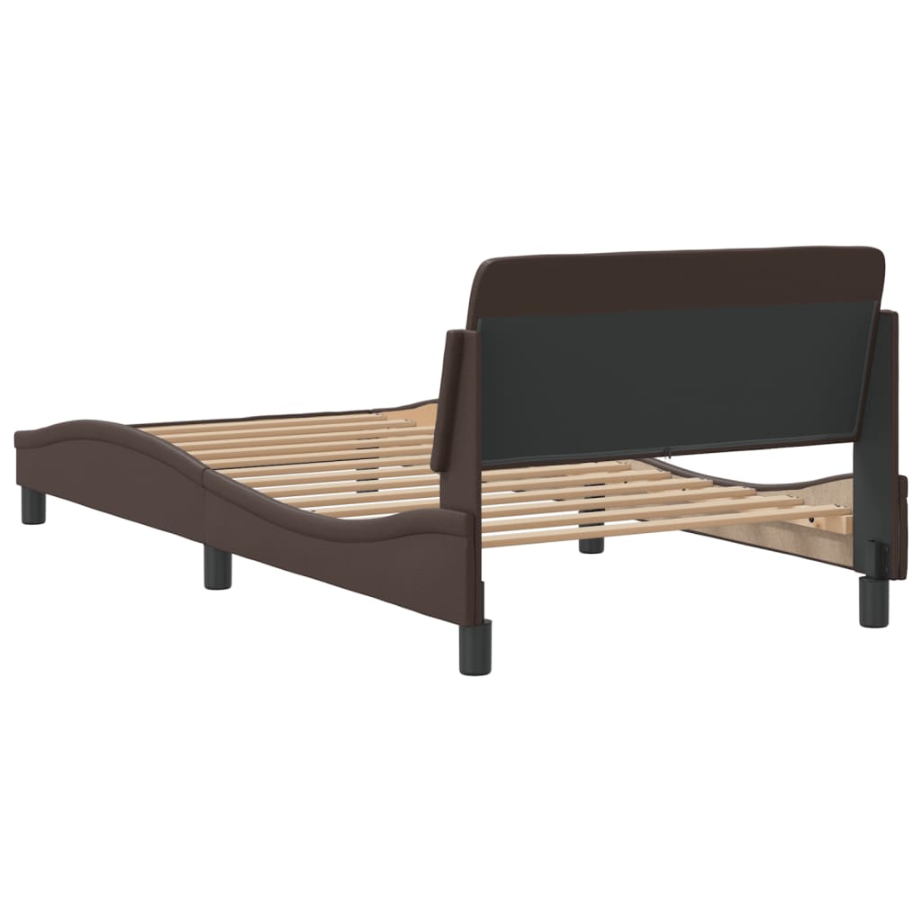 vidaXL Cadru de pat cu tăblie, maro, 100x200 cm, piele ecologică vidaXL Cadru de pat cu tăblie, maro, 100x200 cm, piele ecologică