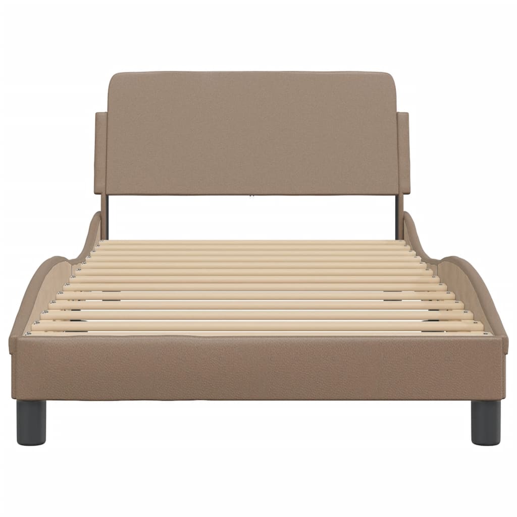 vidaXL Cadru de pat cu tăblie, cappuccino, 100x200 cm, piele ecologică vidaXL Cadru de pat cu tăblie, cappuccino, 100x200 cm, piele ecologică