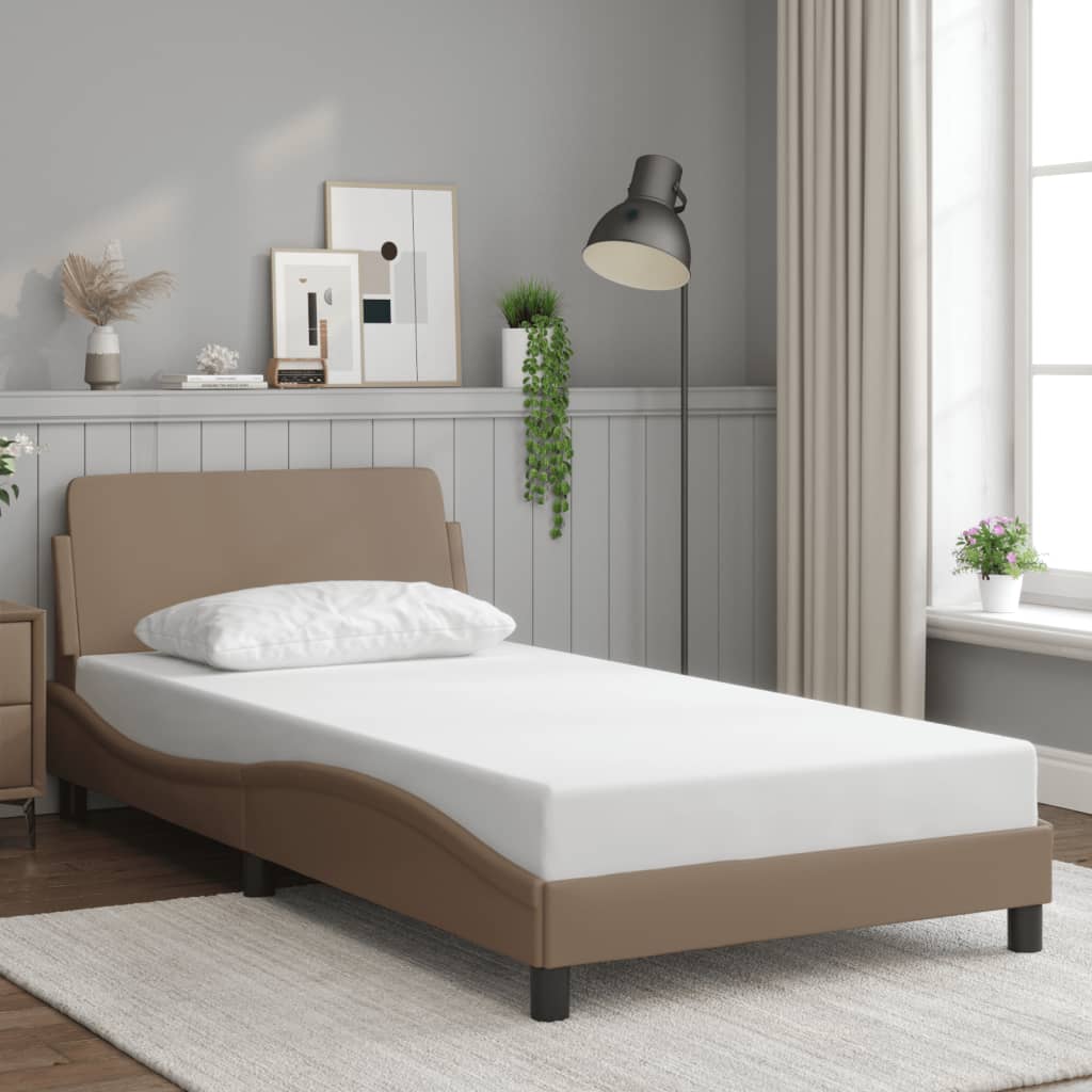 vidaXL Cadru de pat cu tăblie, cappuccino, 100x200 cm, piele ecologică vidaXL Cadru de pat cu tăblie, cappuccino, 100x200 cm, piele ecologică