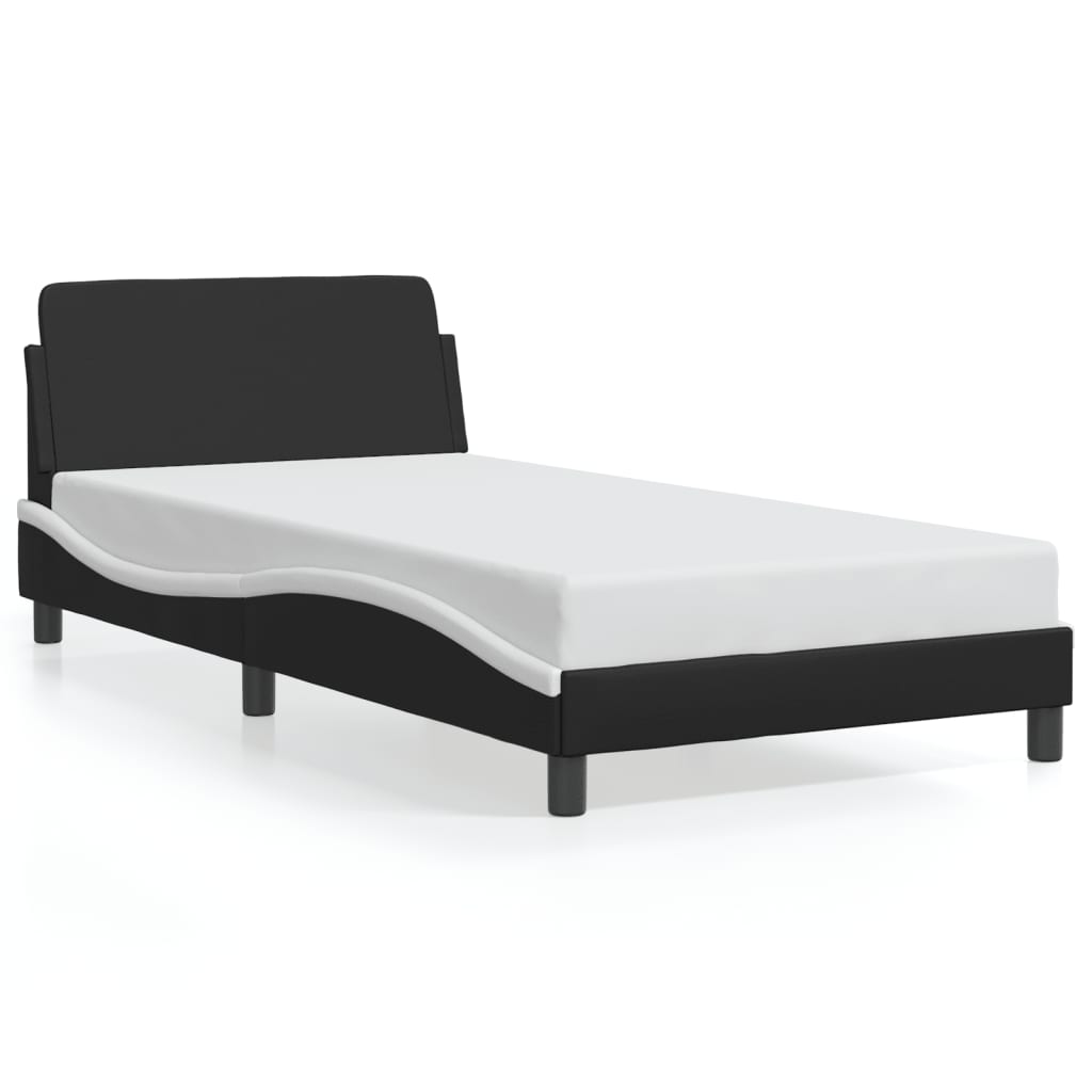vidaXL Cadru de pat cu tăblie negru și alb 100x200cm piele artificială vidaXL Cadru de pat cu tăblie negru și alb 100x200cm piele artificială