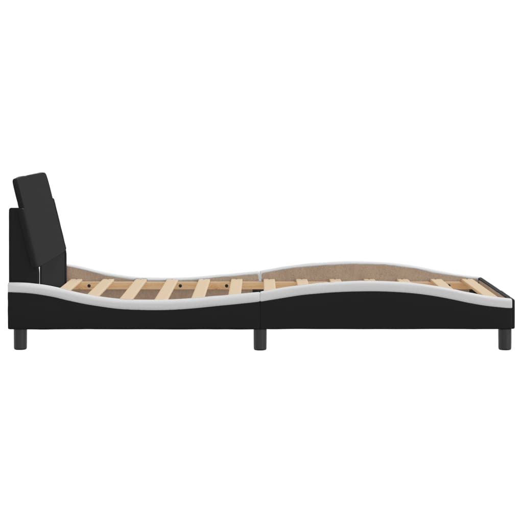 vidaXL Cadru de pat cu tăblie negru și alb 100x200cm piele artificială vidaXL Cadru de pat cu tăblie negru și alb 100x200cm piele artificială