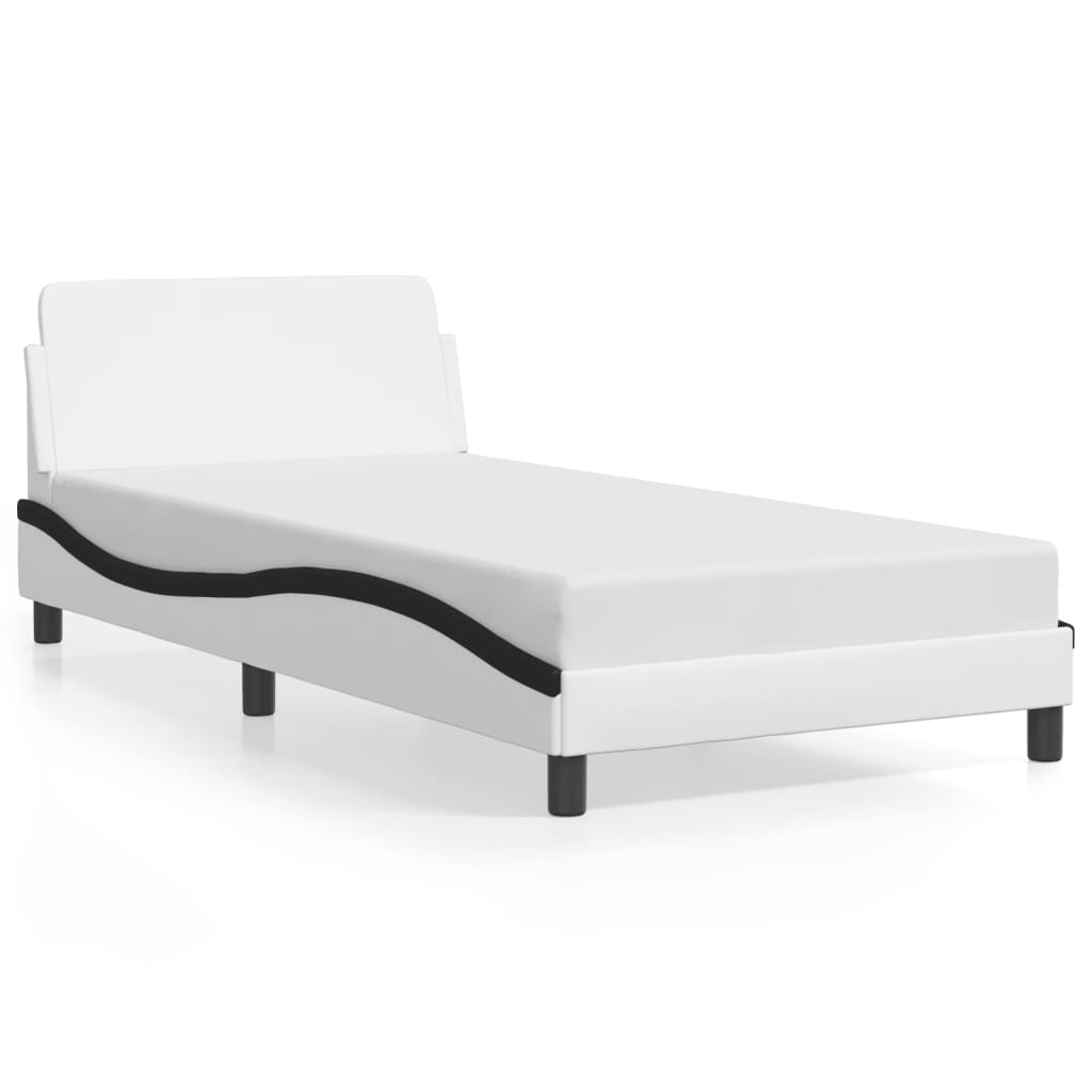 vidaXL Cadru de pat cu tăblie alb și negru 100x200cm piele artificială