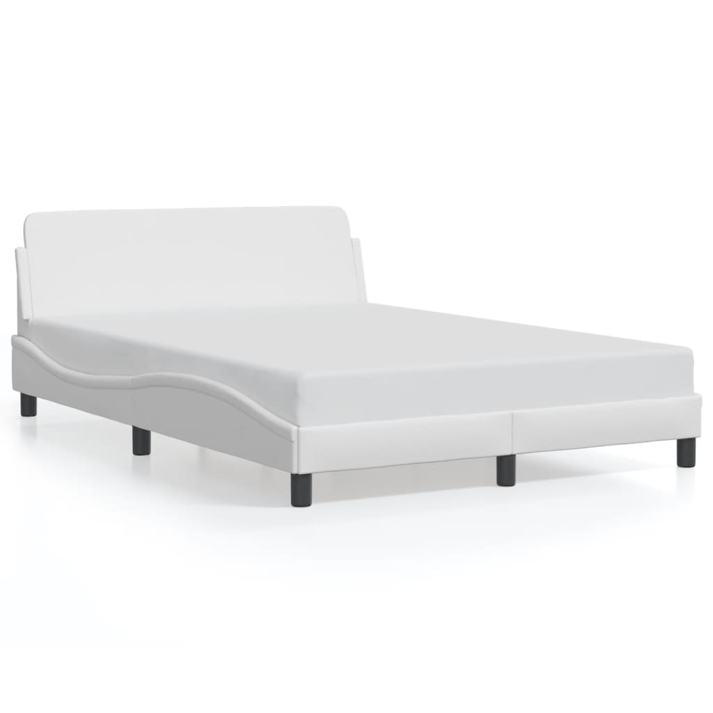 vidaXL Cadru de pat cu tăblie, alb, 120x200 cm, piele ecologică vidaXL Cadru de pat cu tăblie, alb, 120x200 cm, piele ecologică