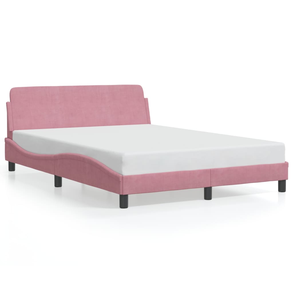 vidaXL Cadru de pat cu tăblie fără saltea, roz, 140x190 cm, catifea vidaXL Cadru de pat cu tăblie fără saltea, roz, 140x190 cm, catifea