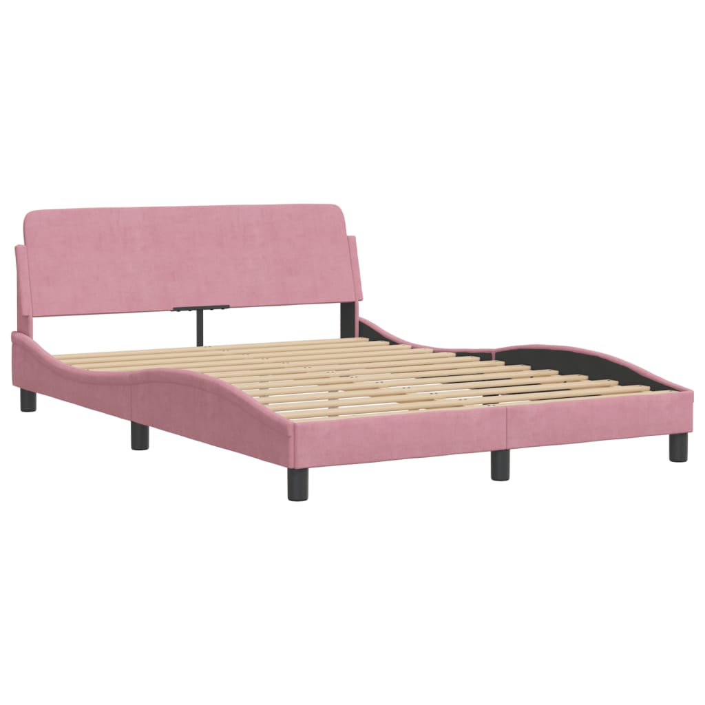 vidaXL Cadru de pat cu tăblie fără saltea, roz, 140x190 cm, catifea vidaXL Cadru de pat cu tăblie fără saltea, roz, 140x190 cm, catifea