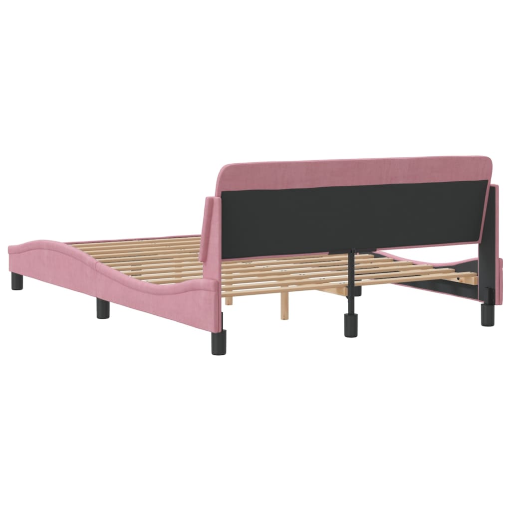 vidaXL Cadru de pat cu tăblie fără saltea, roz, 140x190 cm, catifea vidaXL Cadru de pat cu tăblie fără saltea, roz, 140x190 cm, catifea