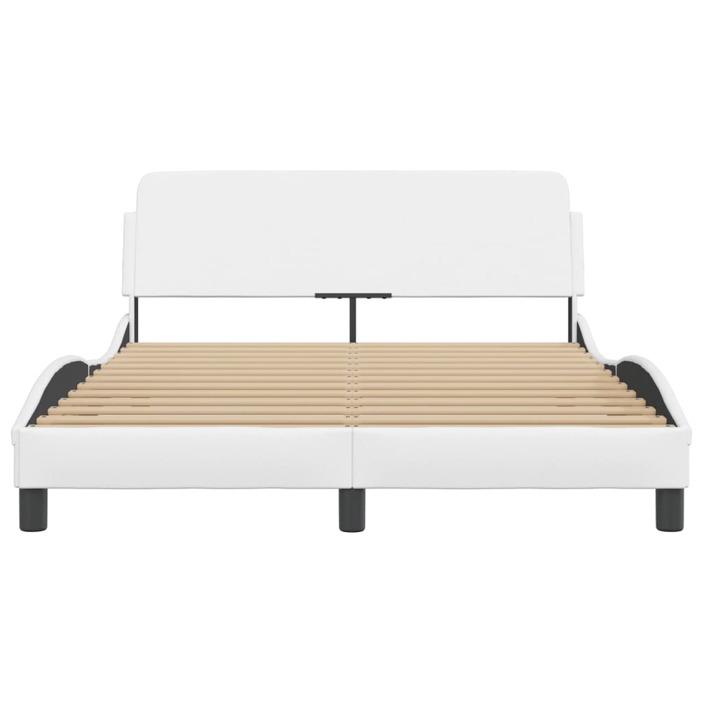 vidaXL Cadru de pat cu tăblie, alb, 140x190 cm, piele ecologică vidaXL Cadru de pat cu tăblie, alb, 140x190 cm, piele ecologică