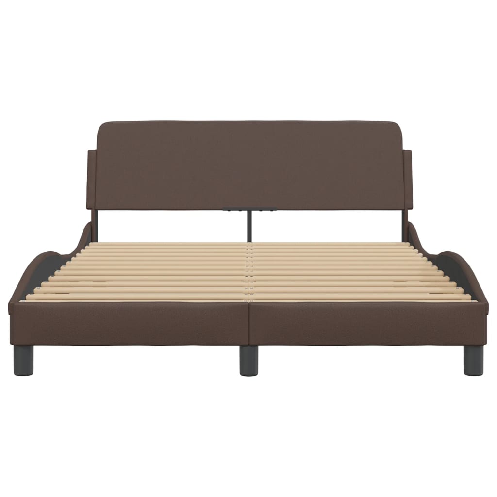 vidaXL Cadru de pat cu tăblie, maro, 140x190 cm, piele ecologică vidaXL Cadru de pat cu tăblie, maro, 140x190 cm, piele ecologică