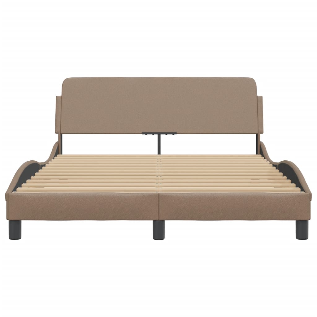 vidaXL Cadru de pat cu tăblie, cappuccino, 140x190 cm, piele ecologică vidaXL Cadru de pat cu tăblie, cappuccino, 140x190 cm, piele ecologică