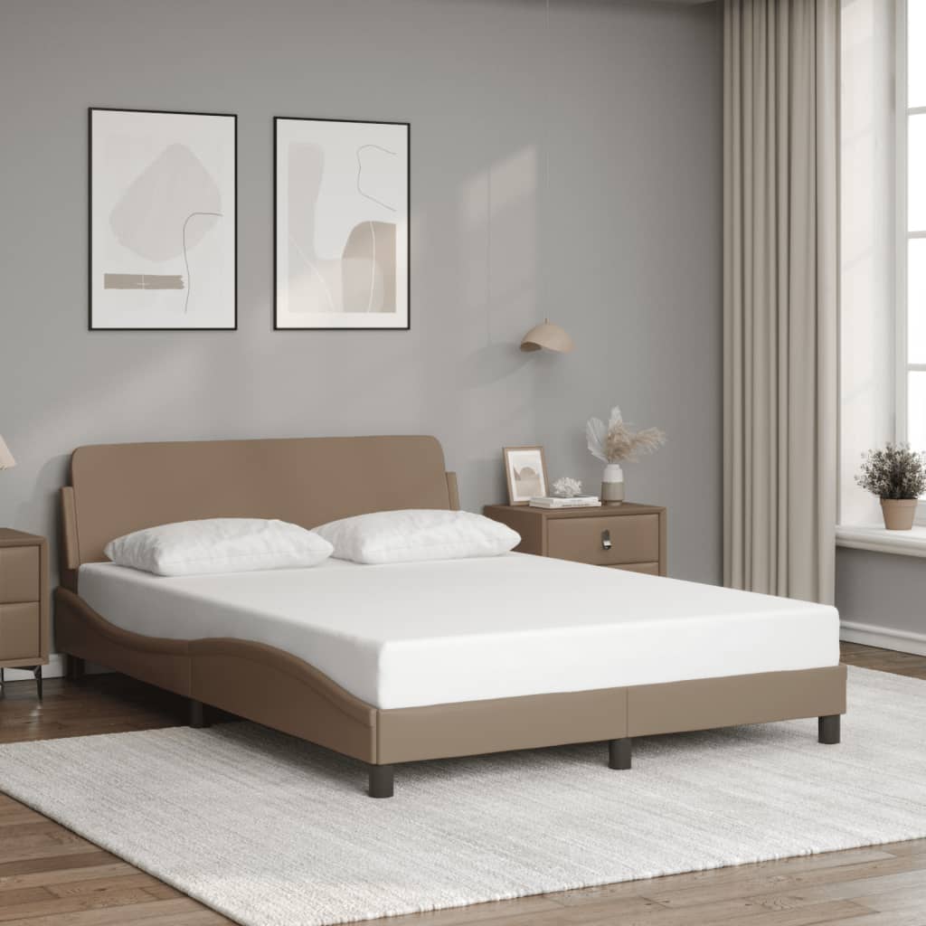 vidaXL Cadru de pat cu tăblie, cappuccino, 140x200 cm, piele ecologică vidaXL Cadru de pat cu tăblie, cappuccino, 140x200 cm, piele ecologică