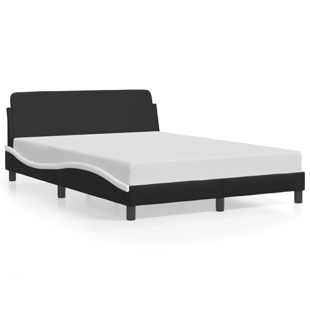 vidaXL Cadru de pat cu tăblie, negru/alb, 140x200 cm, piele ecologică vidaXL Cadru de pat cu tăblie, negru/alb, 140x200 cm, piele ecologică