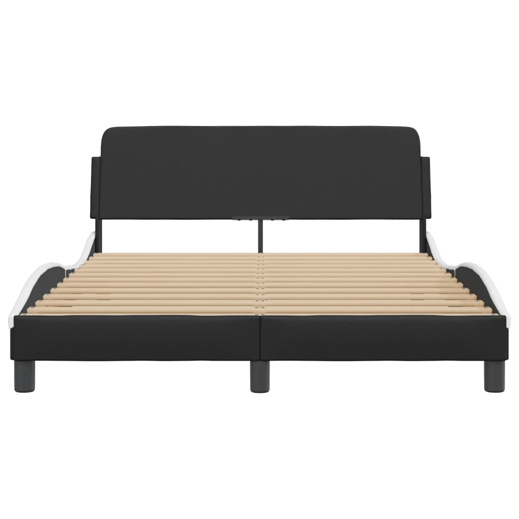 vidaXL Cadru de pat cu tăblie, negru/alb, 140x200 cm, piele ecologică vidaXL Cadru de pat cu tăblie, negru/alb, 140x200 cm, piele ecologică