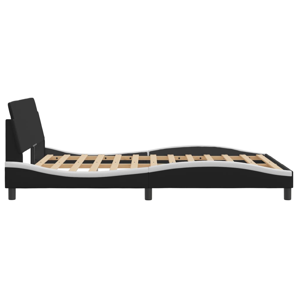 vidaXL Cadru de pat cu tăblie, negru/alb, 140x200 cm, piele ecologică vidaXL Cadru de pat cu tăblie, negru/alb, 140x200 cm, piele ecologică