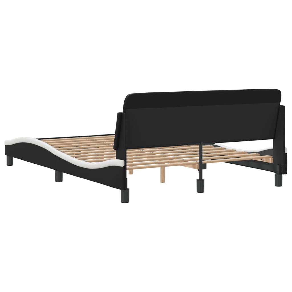 vidaXL Cadru de pat cu tăblie, negru/alb, 140x200 cm, piele ecologică vidaXL Cadru de pat cu tăblie, negru/alb, 140x200 cm, piele ecologică
