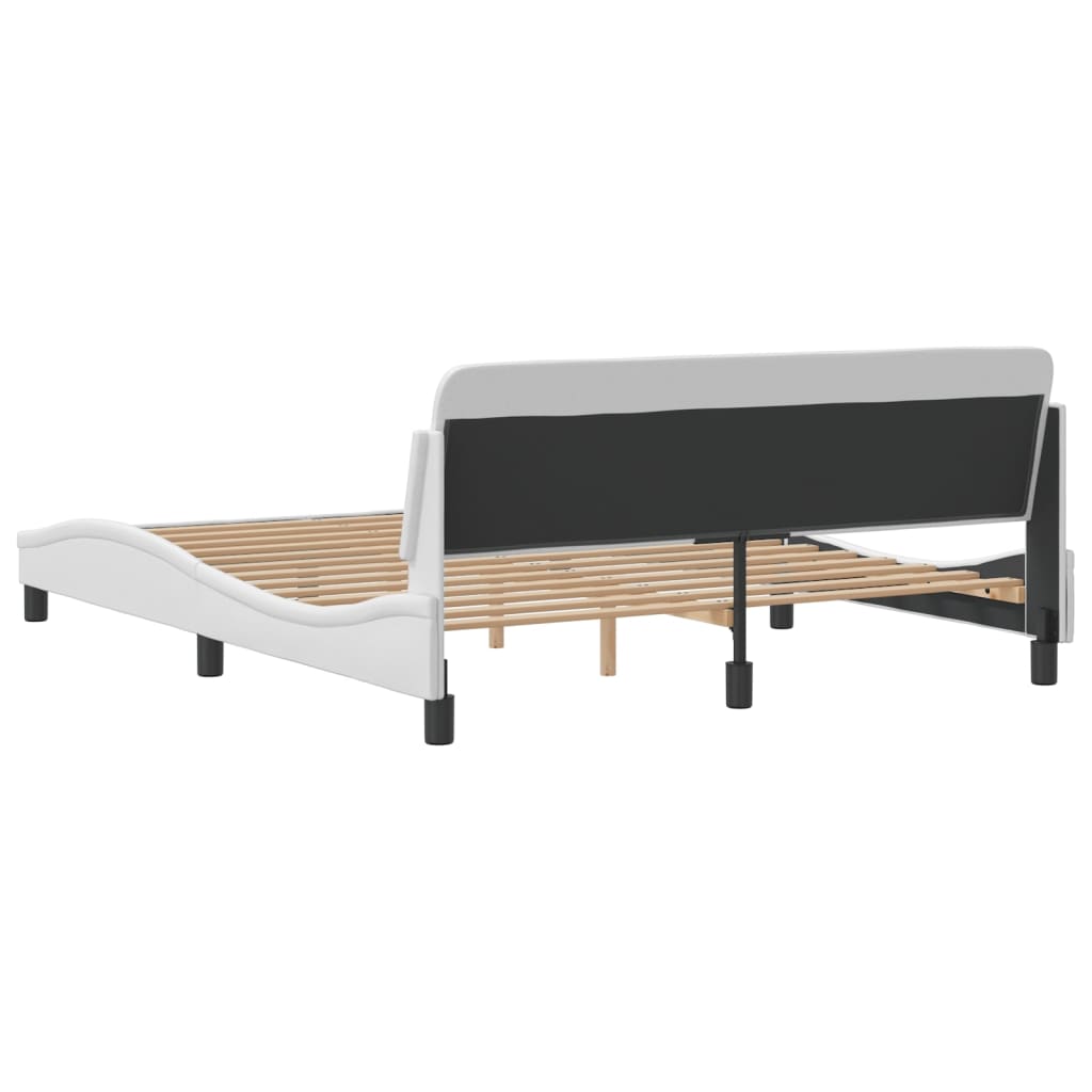 vidaXL Cadru de pat cu tăblie, alb, 160x200 cm, piele ecologică vidaXL Cadru de pat cu tăblie, alb, 160x200 cm, piele ecologică