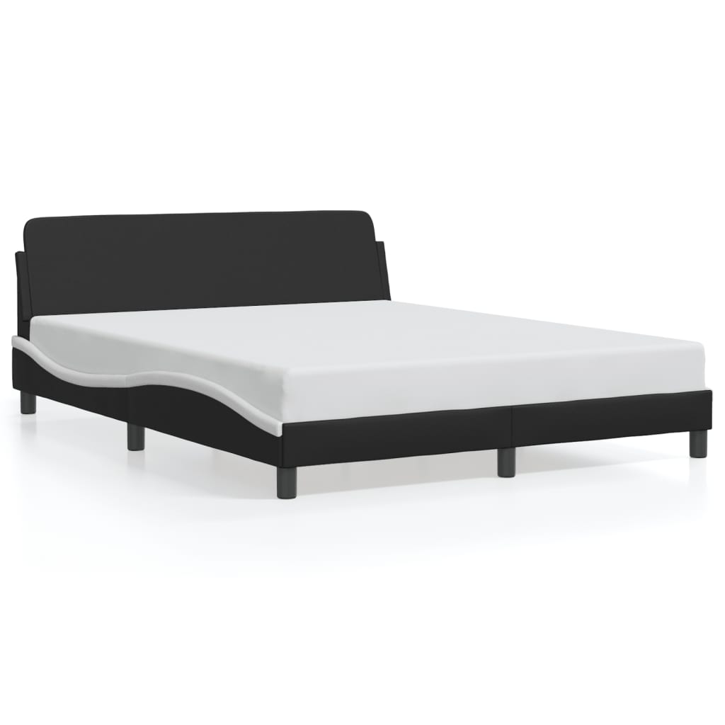 vidaXL Cadru de pat cu tăblie, negru/alb, 160x200 cm, piele ecologică vidaXL Cadru de pat cu tăblie, negru/alb, 160x200 cm, piele ecologică
