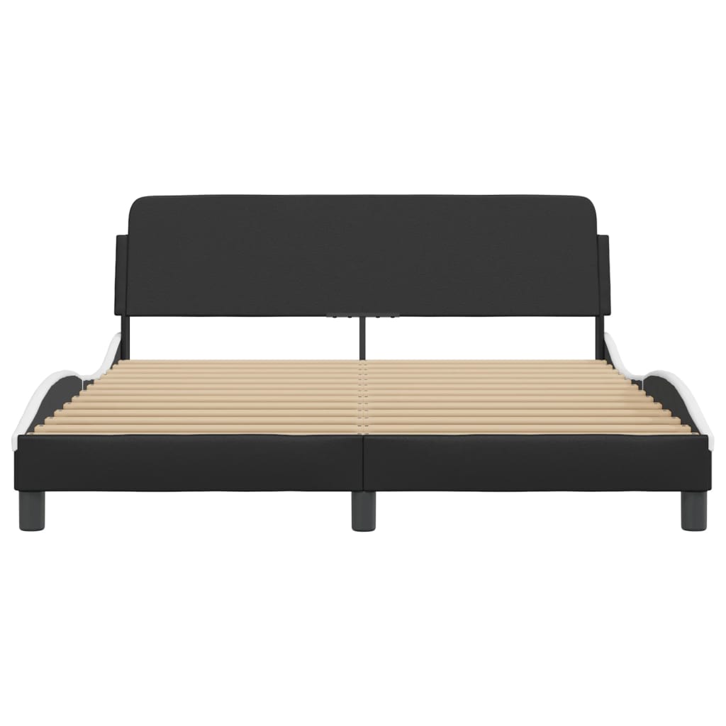 vidaXL Cadru de pat cu tăblie, negru/alb, 160x200 cm, piele ecologică vidaXL Cadru de pat cu tăblie, negru/alb, 160x200 cm, piele ecologică