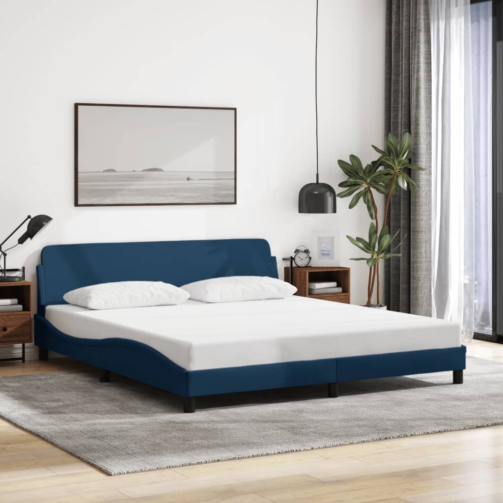 vidaXL Cadru de pat cu tăblie fără saltea, albastru, 180x200cm, textil vidaXL Cadru de pat cu tăblie fără saltea, albastru, 180x200cm, textil
