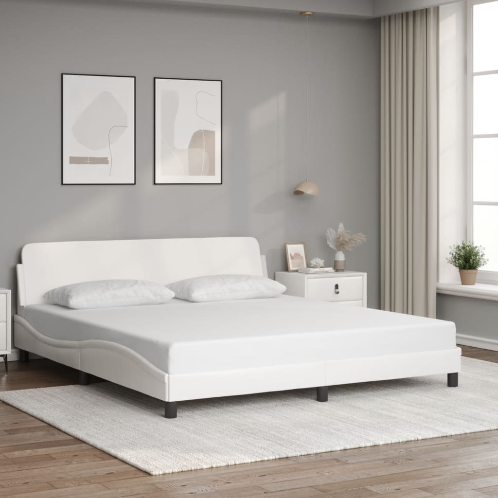 vidaXL Cadru de pat cu tăblie, alb, 180x200 cm, piele ecologică vidaXL Cadru de pat cu tăblie, alb, 180x200 cm, piele ecologică