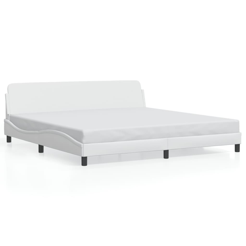 vidaXL Cadru de pat cu tăblie, alb, 200x200 cm, piele ecologică