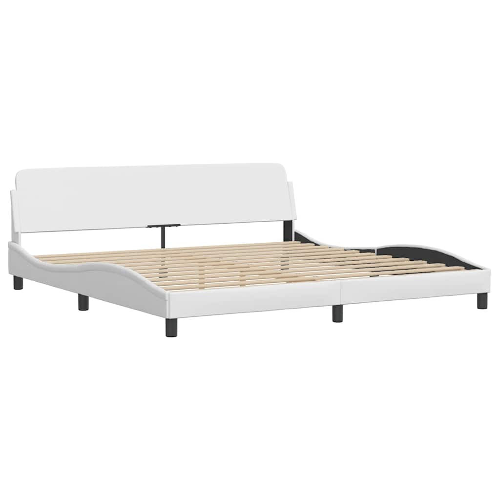 vidaXL Cadru de pat cu tăblie, alb, 200x200 cm, piele ecologică