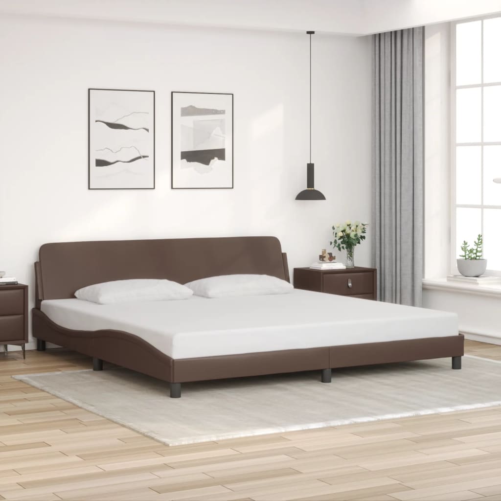 vidaXL Cadru de pat cu tăblie, maro, 200x200 cm, piele ecologică vidaXL Cadru de pat cu tăblie, maro, 200x200 cm, piele ecologică