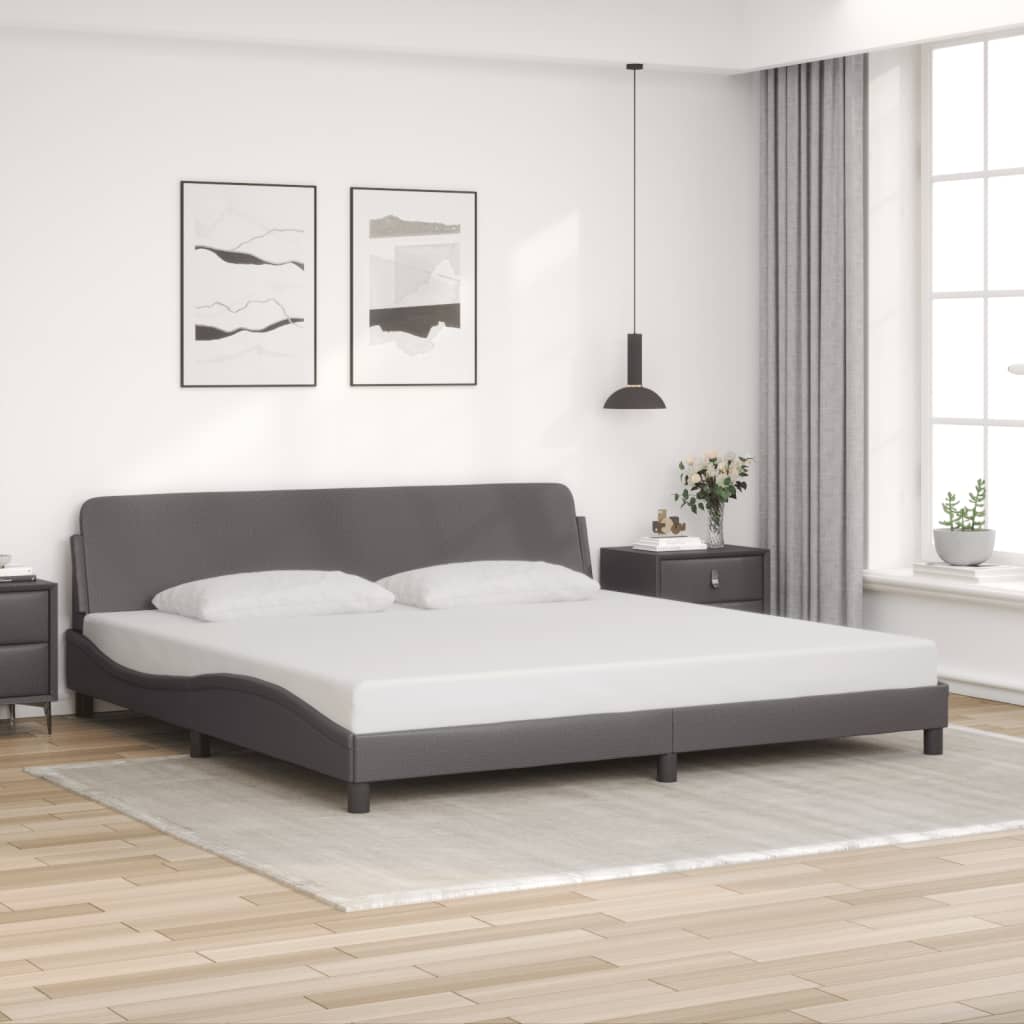 vidaXL Cadru de pat cu tăblie, gri, 200x200 cm, piele ecologică vidaXL Cadru de pat cu tăblie, gri, 200x200 cm, piele ecologică