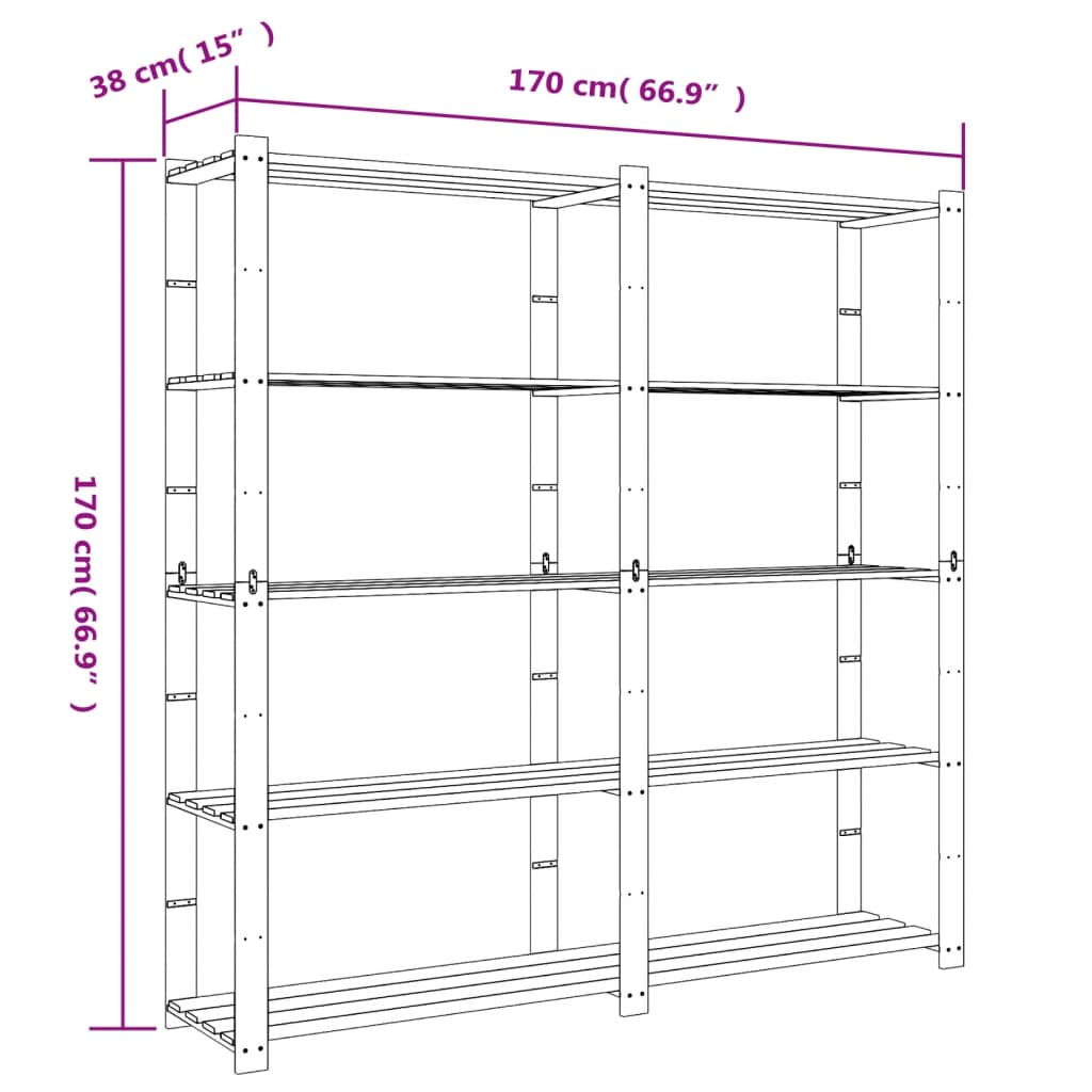 vidaXL Suport depozitare 5 niveluri gri, 170x38x170 cm, lemn masiv pin vidaXL Suport depozitare 5 niveluri gri, 170x38x170 cm, lemn masiv pin