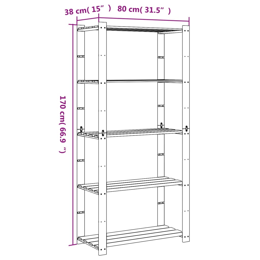 vidaXL Suport depozitare 5 niveluri gri, 80x38x170 cm, lemn masiv pin