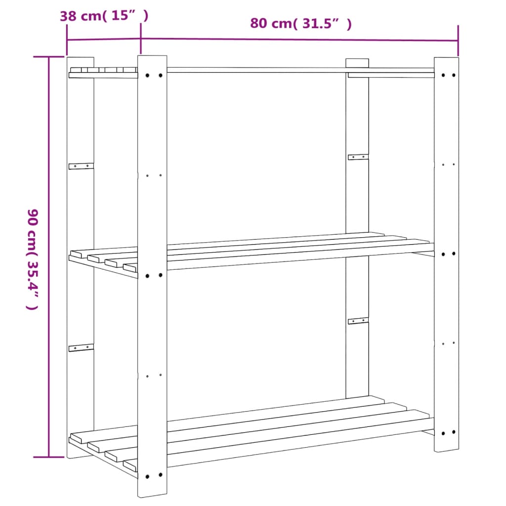 vidaXL Suport depozitare 3 niveluri, maro, 80x38x90 cm, lemn masiv pin vidaXL Suport depozitare 3 niveluri, maro, 80x38x90 cm, lemn masiv pin