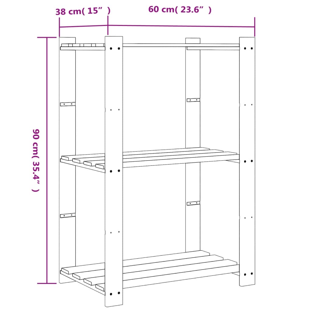 vidaXL Suport depozitare 3 niveluri, negru, 60x38x90cm, lemn masiv pin vidaXL Suport depozitare 3 niveluri, negru, 60x38x90cm, lemn masiv pin