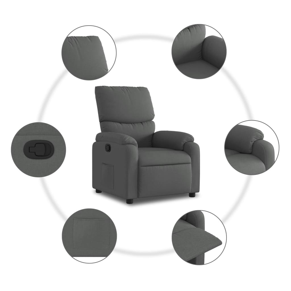 vidaXL Fotoliu rabatabil, gri închis, material textil