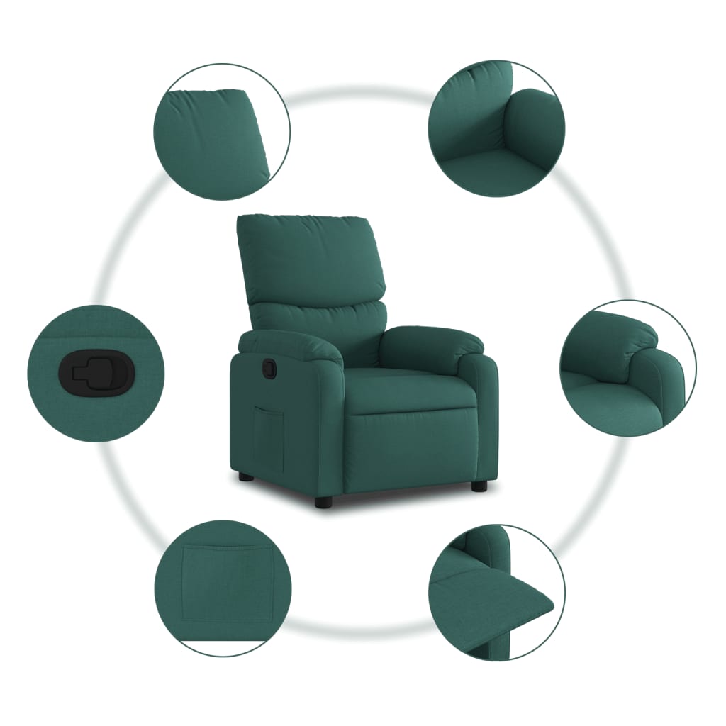 vidaXL Fotoliu rabatabil, verde închis, material textil vidaXL Fotoliu rabatabil, verde închis, material textil